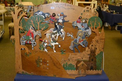 Lot 442 - Vicki Wood and Tim Wood, a wooden automaton, the Canterbury Tales, landscape scene with...