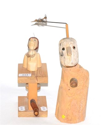 Lot 444 - Robert Race, two wooden automaton, fly watching figures, one of driftwood construction, 30cm...