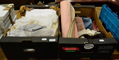 Lot 1009 - Assorted costume and textiles including Christening gowns, needlework, sheets, hats etc (in two...