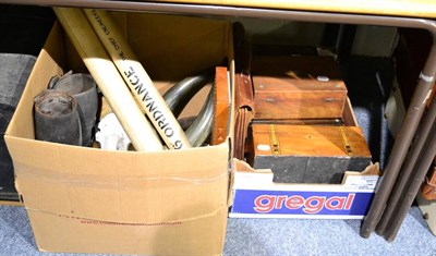 Lot 1054 - Two boxes including skull, horns, World War I gaiters, boxes etc