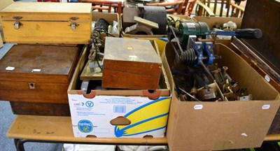 Lot 1068 - A watchmakers lathe and a quantity of assorted collets, slave clocks, clock parts etc (qty)