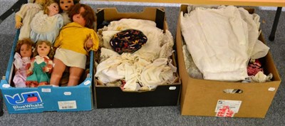 Lot 1121 - Assorted trimmings, dolls costume, white cotton gauze dress with embroidered flowers, white...