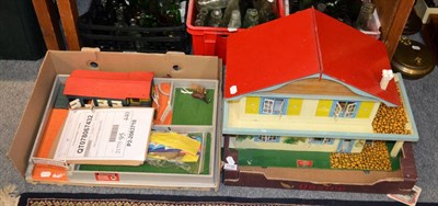 Lot 1136 - A Britains Riding School and plastic horses; and a GB dolls house and contents