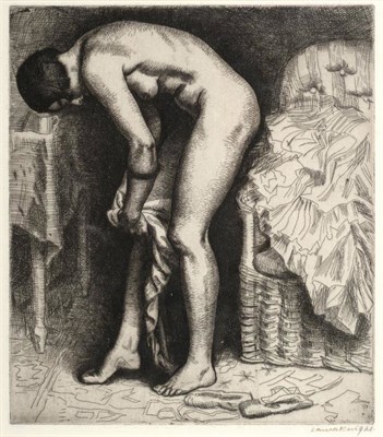 Lot 400 - Dame Laura Knight RA, RWS, RE, RWA, PSWA, DBE (1877-1970)  "Putting on Tights " (1926)  Signed...