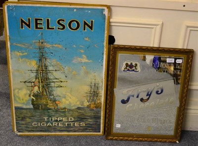 Lot 1145 - Fry's Chocolate mirror and a Nelson Tipped Cigarettes advertising sign (2)