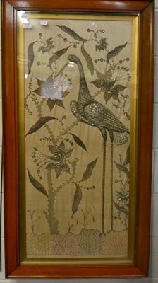 Lot 1155 - An embroidered bird panel