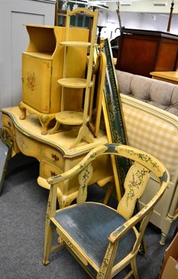 Lot 1170 - A floral painted dressing table and matching pot cupboard, a similar chair, cake stand together...