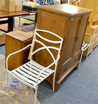 Lot 1184 - A 1940's walnut dressing chest with mirror, a modern pine dwarf cupboard and two modern white...