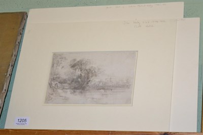 Lot 1205 - John Varley (1778-1842) Study of a wooded landscape, black chalks, together with an unframed...