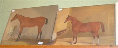 Lot 1206 - Two 19th century oils, studies of horses in stables, unframed