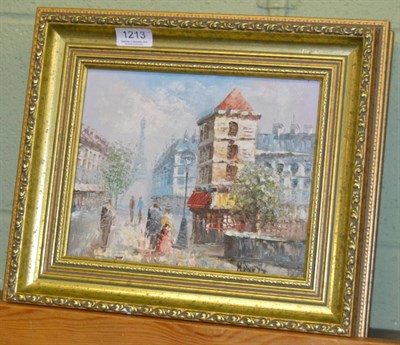 Lot 1213 - Henry Rogers (20th century) Three Parisian street scenes, oil on board, gilt framed (3)