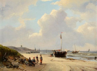 Lot 409 - Everhardus Koster (1817-1892) Dutch  Fisherfolk on the beach Oil on panel, 13.5cm by 19cm...