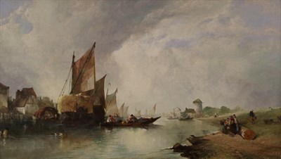 Lot 410 - Alfred Montague (1832-1883)  View of a harbour  Signed and dated 1871, oil on canvas, 33.5cm by...