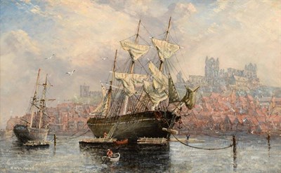 Lot 414 - Richard Weatherill (fl. 1870-1900)  "Sylvan in Whitby Harbour " Signed, oil on panel, 22.5cm by...