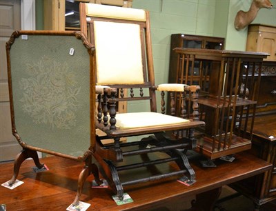 Lot 1311 - An Edwardian chair, revolving bookcase and firescreen/table