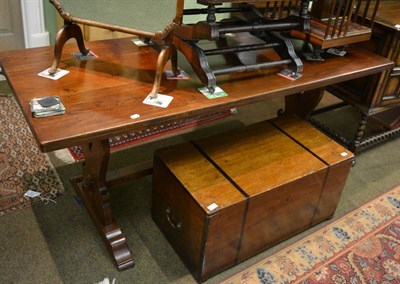 Lot 1312 - An oak refectory table, centre stretcher, butterfly ends (with original receipt)