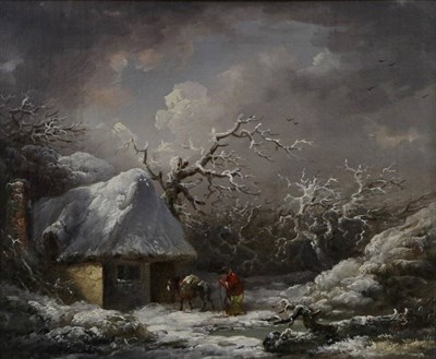 Lot 426 - Attributed to George Morland (1763-1804) Returning home in snow  Signed, oil on canvas, 24cm by...