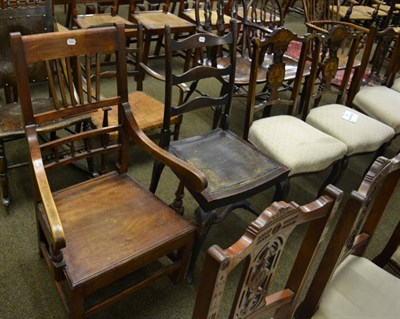 Lot 1367 - A George III fruit wood open armchair together with a ladder back country chair (2)