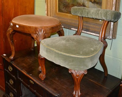 Lot 1404 - A walnut reproduction oval stool on cabriole legs and a Victorian mahogany low back lady's chair