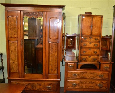 Lot 1408 - An early 20th century burr walnut three piece bedroom suite, comprising dressing table, tallboy and