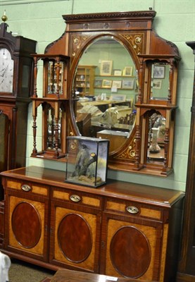 Lot 1421 - An Edwardian rosewood and mahogany inland overmantle mirror