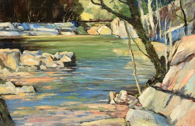 Lot 441 - Samuel Lamorna Birch RA (1869-1955) Devonshire Stream Signed, oil on canvas, 29.5cm by 43.5cm...