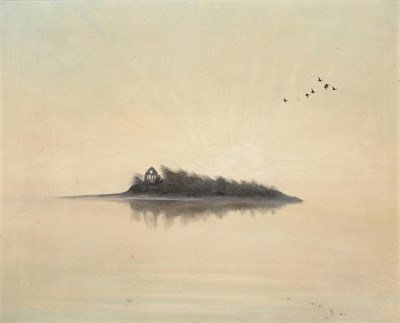 Lot 443 - Peter Markham Scott (1909-1989)  "Chapel Island "  Indistinctly signed, oil on canvas, 35cm by 42cm