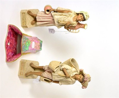Lot 7 - A pair of Continental figures, The Water Corner and a Maling wall pocket (3)