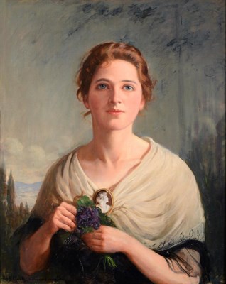 Lot 459 - Frederick (Fred) William Elwell RA (1870-1958) Portrait of a young lady, half length, wearing a...