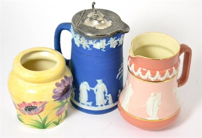 Lot 38 - A Wedgwood Jasperware jug, a Wiltshaw and Robinson jug and a Radford vase (3)