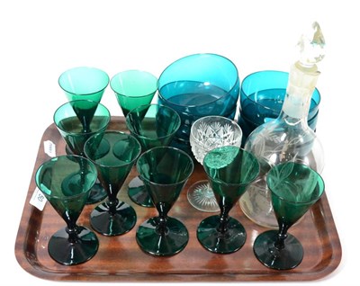 Lot 50 - A set of nine 19th century green wine glasses, six similar finger bowls, an ale decanter and a...