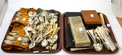 Lot 58 - A quantity of plated cutlery, some in boxes and other plated wares (two trays)