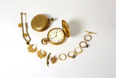 Lot 65 - Two plated pocket watches and a quantity of assorted gold jewellery
