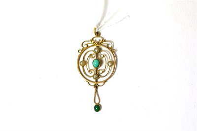 Lot 74 - An Art Nouveau turquoise and split pearl pendant