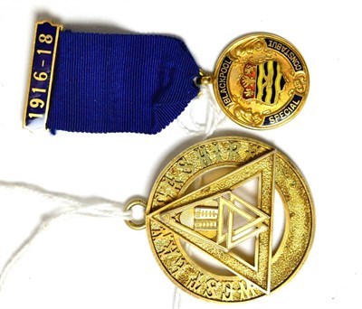 Lot 85 - Silver gilt G Kenning & Son London 'West Lancashire' masonic pendant in a fitted case, 9ct gold and