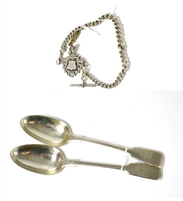 Lot 93 - Two Victorian silver table spoons, silver albert chain and fob