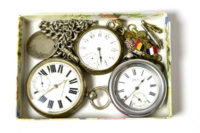 Lot 95 - A silver pocket watch, two other pocket watches with case stamped '0.900' and '925', silver...