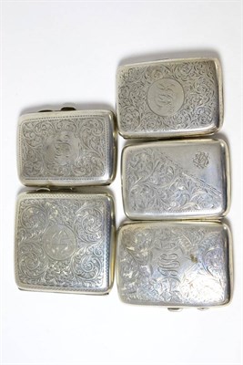 Lot 109 - Five silver cigarette cases, initialled