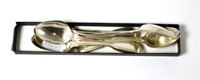 Lot 125 - Six fiddle and thread pattern silver teaspoons, not crested