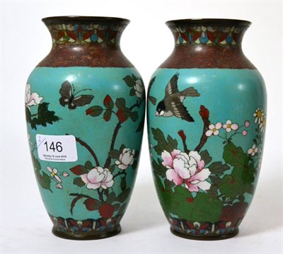 Lot 146 - A pair of Japanese cloisonne vases