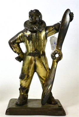 Lot 147 - A spelter aviator table lighter, 28cm high