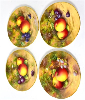 Lot 152 - Four Royal Worcester tea plates, painted by Ayrton and Townsend with fruit, 16cm diameter