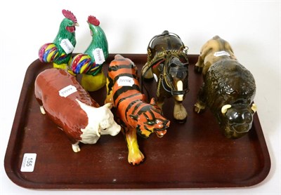 Lot 155 - Beswick style pottery bull and five other ceramic animal/bird figures