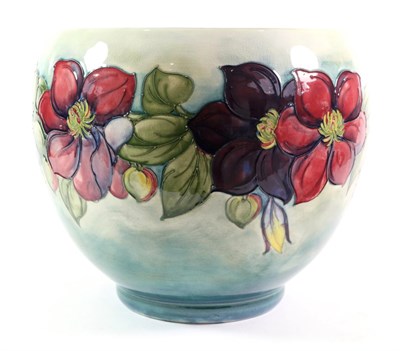 Lot 476 - Walter Moorcroft (1917-2002): A Clematis Pattern Planter, on a green/blue ground, impressed...