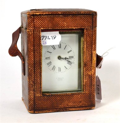 Lot 184 - A French carriage timepiece in pedimented brass case, retailed by Crighton, Edinburgh, with...