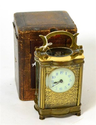 Lot 201 - A brass carriage timepiece, with outer fitted case