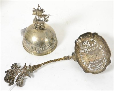 Lot 205 - Dutch silver bell and Dutch silver pierced sifting spoon