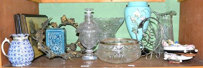 Lot 219 - A cut glass centrepiece bowl, covered urn, water jug, silver mounted salad bowl, opaque green glass