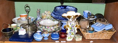 Lot 220 - A shelf including Royal Worcester floral dessert service, plated condiment stand, Royal Vienna...