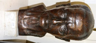 Lot 228 - A bronze bust of a gentleman signed Josef Hue, (1875-1952), dated 1938, raised on a marble...